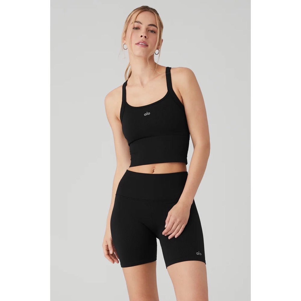 Alo Yoga Seamless Ribbed Favorite Bra Tank Black S - Picture 4 of 14